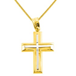 Χρυσός βαπτιστικός σταυρός Κ14 με αλυσίδα